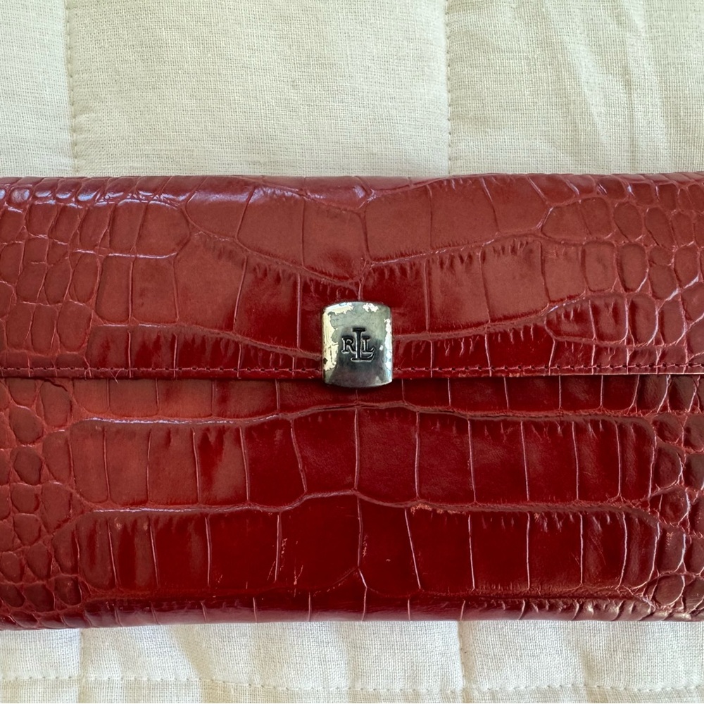 Vintage Ralph Lauren Red Leather Croc Embossed Wallet